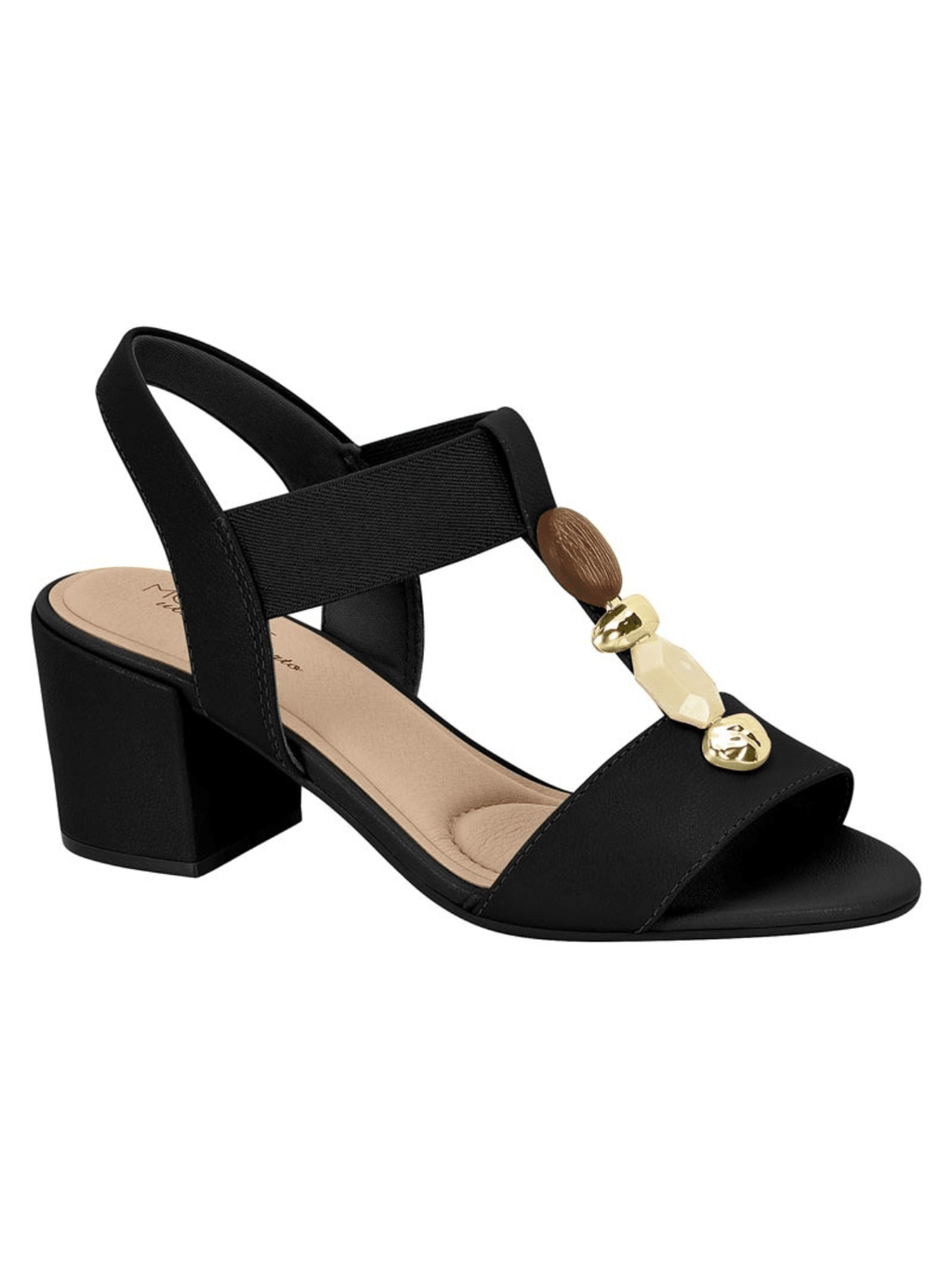 Sandália Modare Salto Bloco Com Elástico E Pedraria Look Feminino