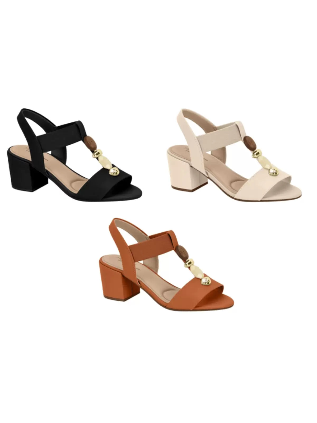 Sandália Modare Salto Bloco Com Elástico E Pedraria Look Feminino