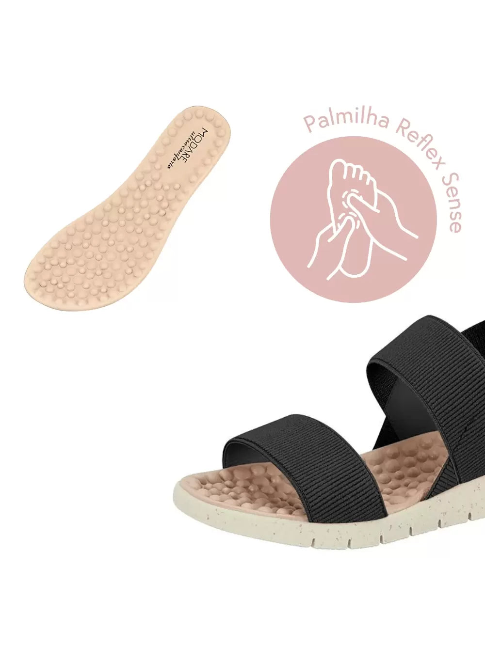 Sandália Papete Ortopédica Feminina Rasteira Modare Ultraconforto Preto