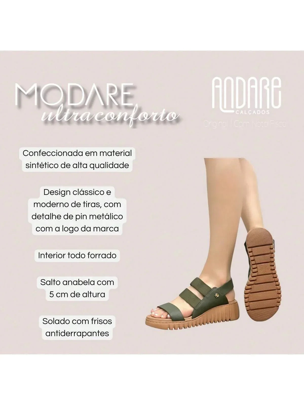 Sandalia Modare Ultra Conforto Anabela Ortopedica